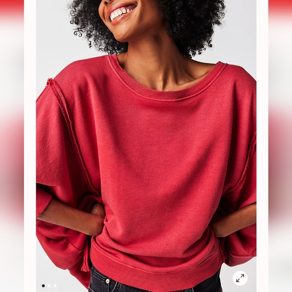 NWT FREE PEOPLE CAMDEN Red OVERSIZED PULLOVER Sweatshirt We the Free - Picture 2 of 6